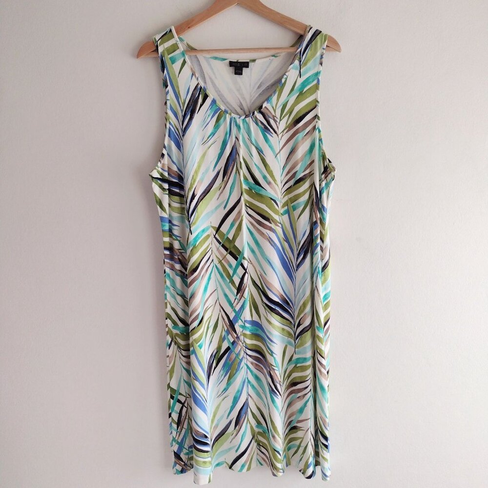 J Jill Wearever Collection Tropical Print Dress L Flowy Knit Easy Wear Midi - Picture 10 of 10
